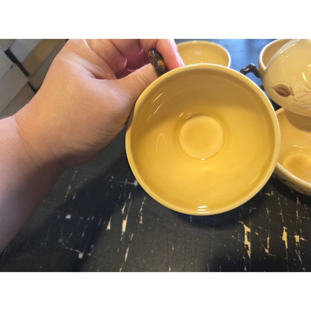Vintage Franciscan Royal Cafe Tea Cups Set of 7 Yellow Brown Leaves USA - Picture 5 of 8